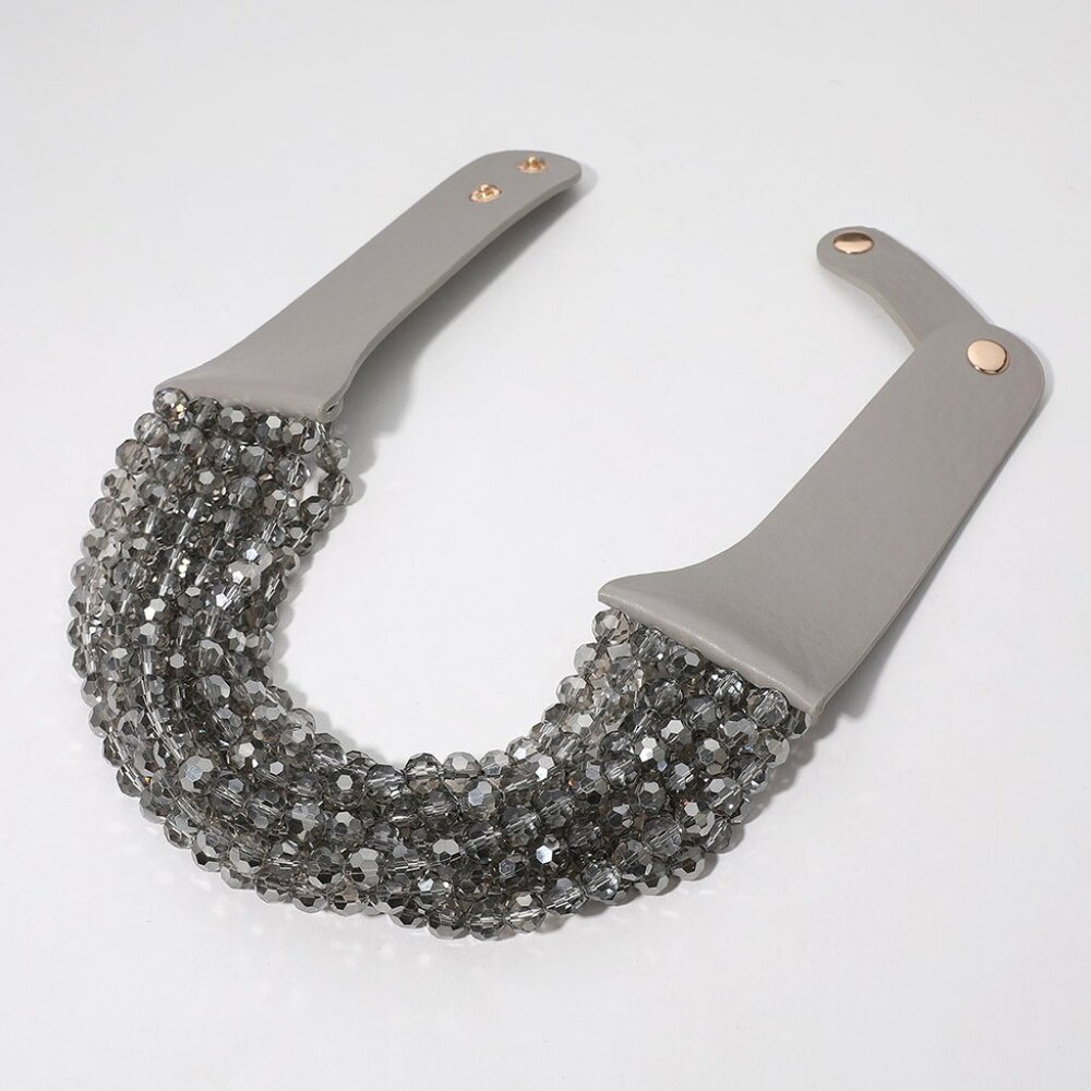 NEW Stunning Faceted Beaded 7-Strand Bib Statement Necklace Gray Pink Blue NWT - Picture 3 of 15